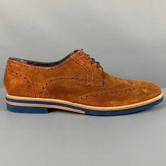 TED BAKER Size 11 Brown Perforated Leather Wingtip Lace Up Shoes - Picture 1 of 1